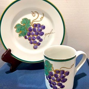 Crate & Barrel Grape Design Cup and Salad Plate